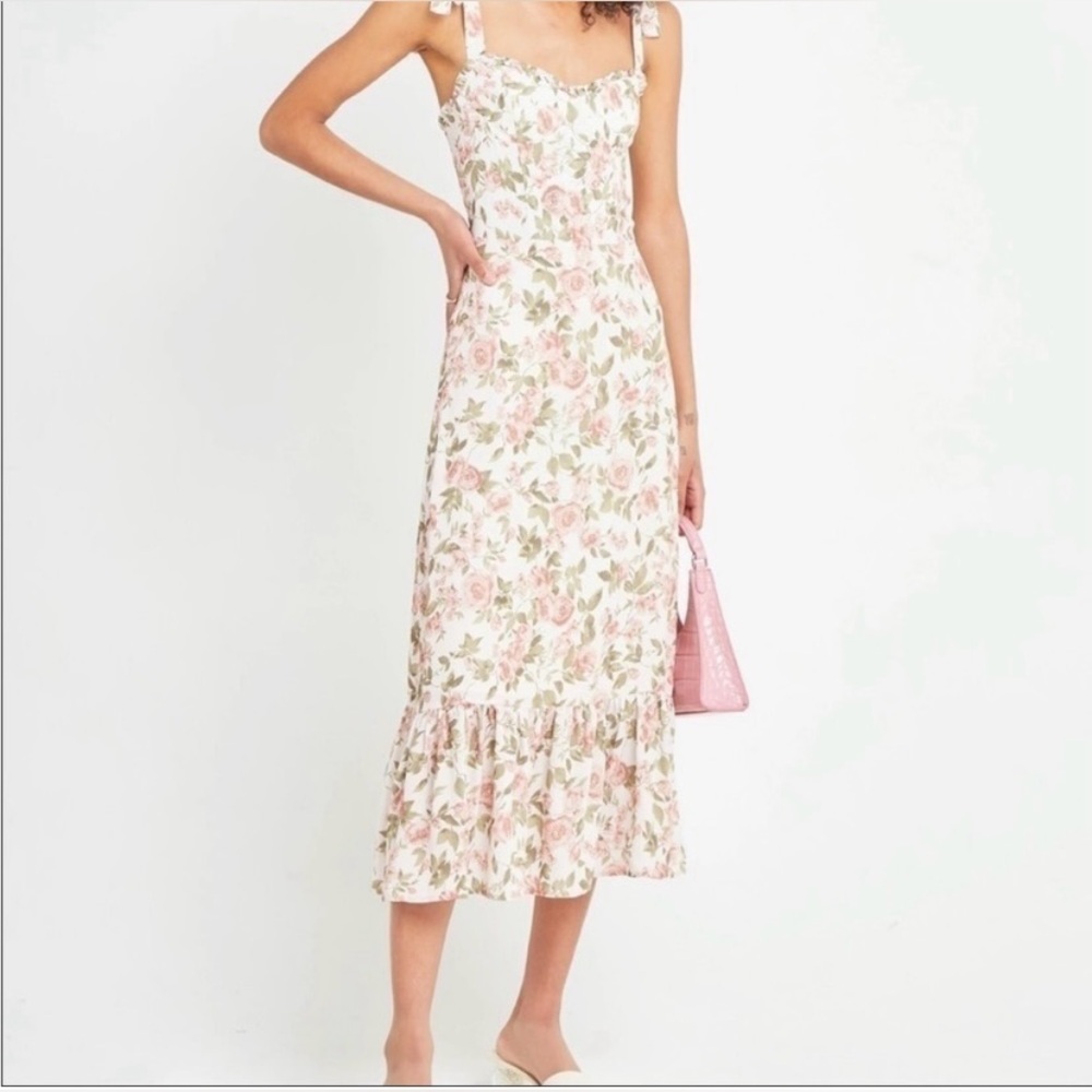 o.p.t - Floral Ruffle Midi Dress - NWT - Size Large